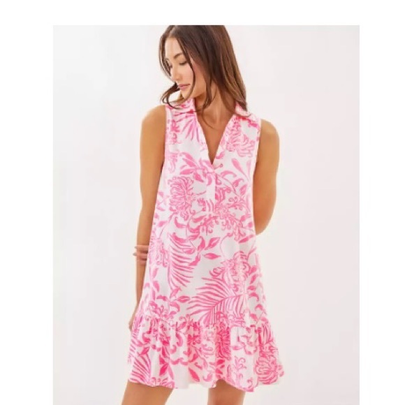 NWT Lilly Pulitzer Riegan Pink and White Dress SZ L - Picture 1 of 6